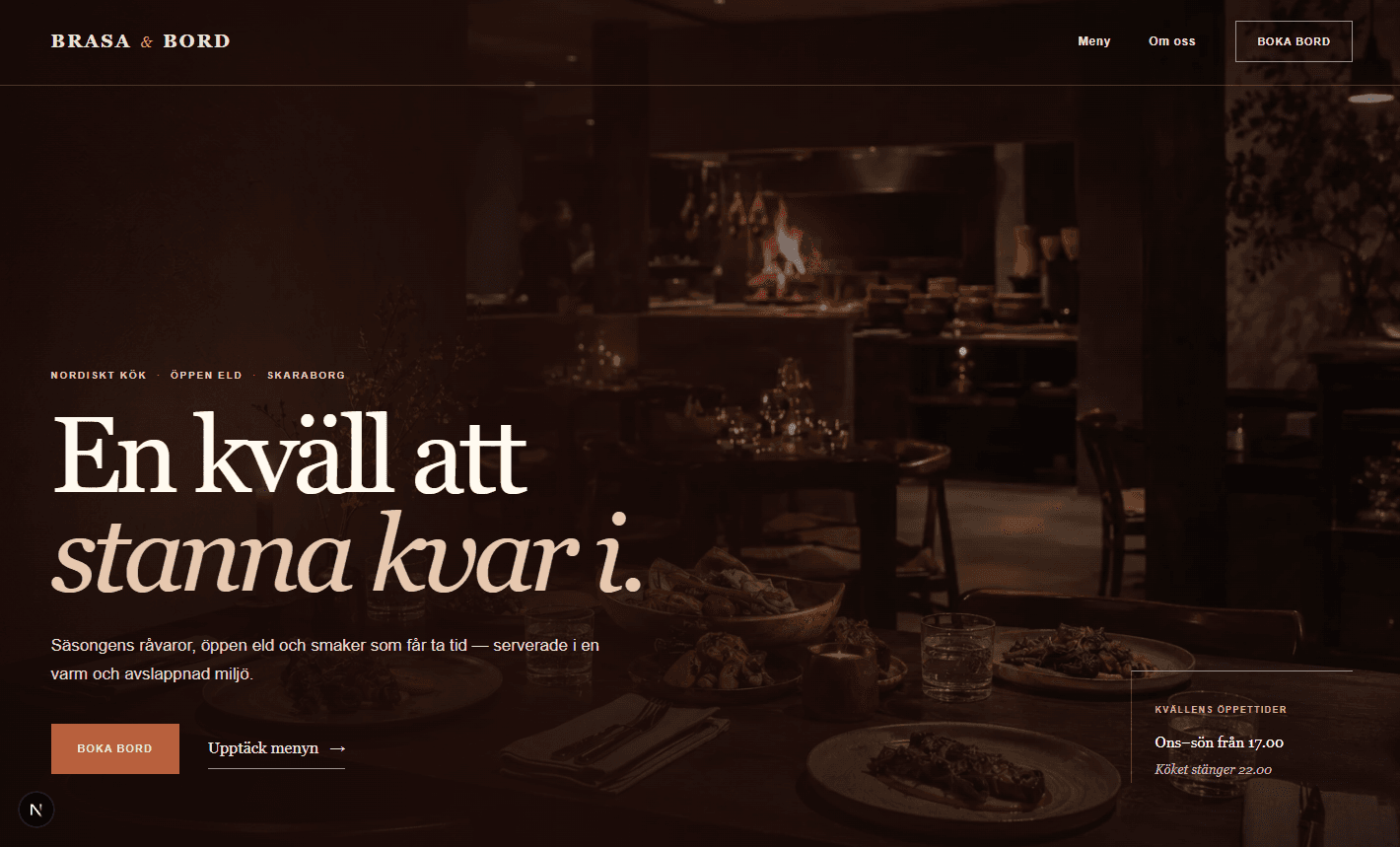 Skärmbild av webbplatsen för Brasa & Bord